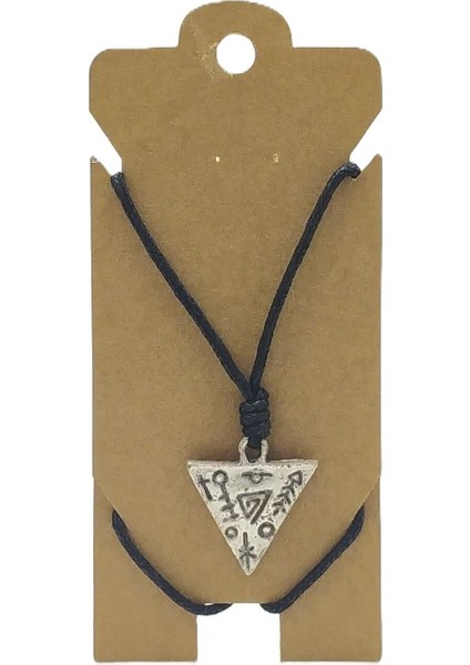 Unisex Koton Ip Askılı ve Gümüş Antik Kaplamalı Tribal Kolye
