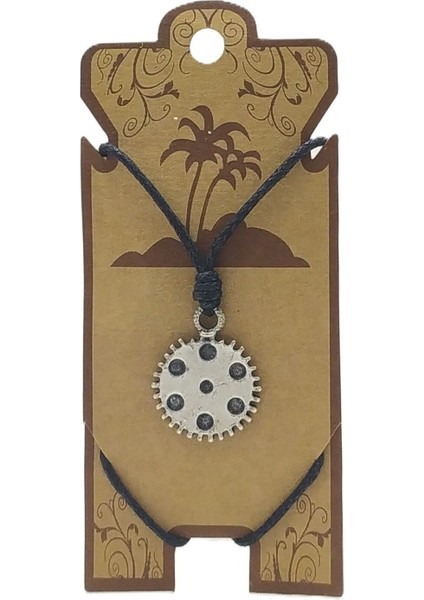 Unisex Koton Ip Askılı ve Gümüş Antik Kaplamalı Tribal Kolye