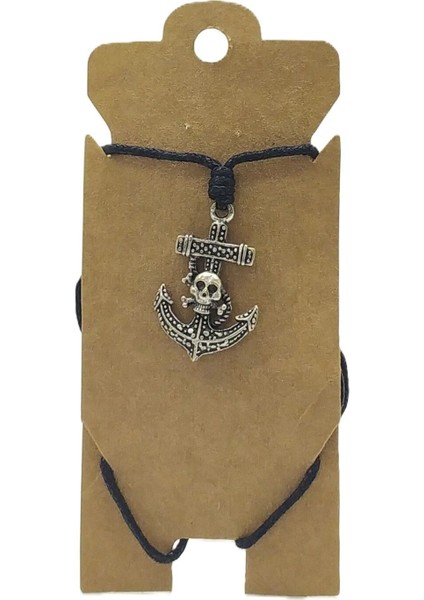 Unisex Koton Ip Askılı ve Gümüş Antik Kaplamalı Tribal Kolye