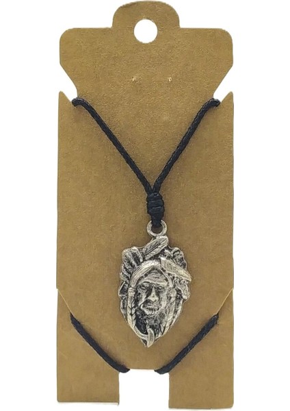 Unisex Koton Ip Askılı ve Gümüş Antik Kaplamalı Tribal Kolye