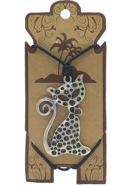 Unisex Koton Ip Askılı ve Gümüş Antik Kaplamalı Tribal Kolye