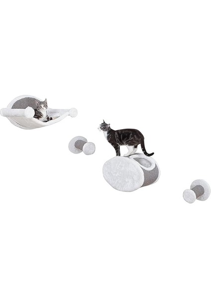 Duvara Monte Kedi Uzanma Seti, Hamak ve Iki Basamaklı Kedi Kulübesi, Kedi Mobilyası, Tırmalama Direği, Gri indirimleri
