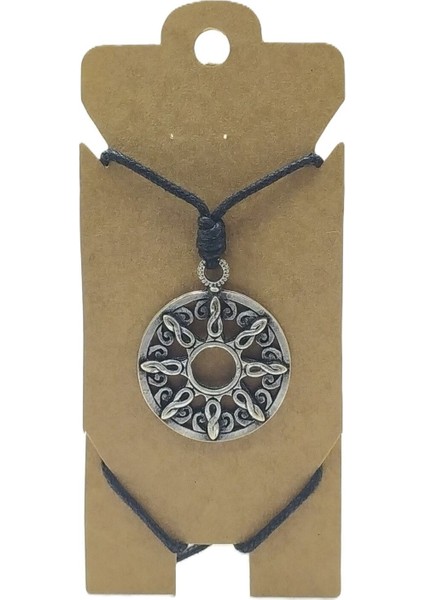 Unisex Koton Ip Askılı ve Gümüş Antik Kaplamalı Tribal Kolye