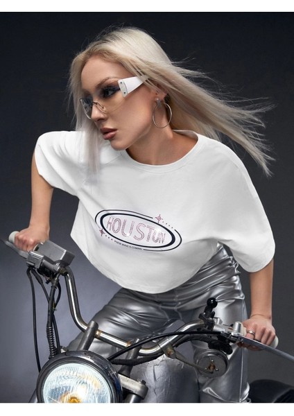 Kadın Crop Oversize Houston Baskılı