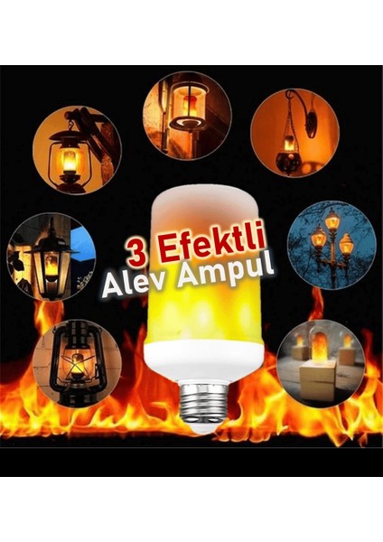 2 Adet 220 Volt 5 Watt Alev LED Ampül 3 Farklı Mod E27 Duy Iç Mekan