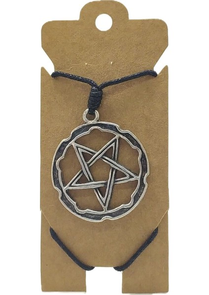 Unisex Koton Ip Askılı ve Gümüş Antik Kaplamalı Tribal Kolye