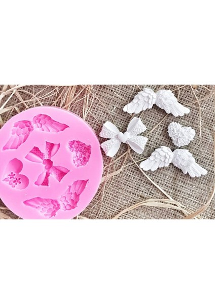 Pano Süsü Kanat Gül Kalp Silikon Kalıp K-394