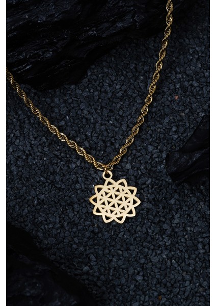 Kadın Çelik Yaşam Çiçeği Kolye Gold