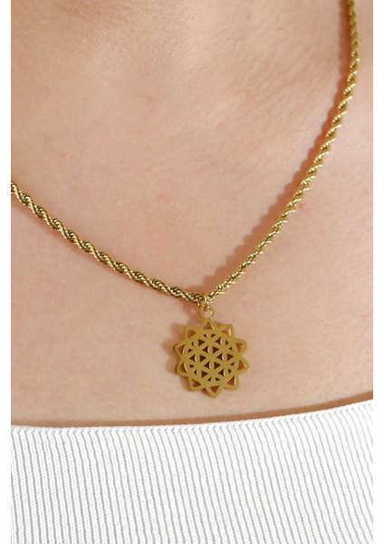 Kadın Çelik Yaşam Çiçeği Kolye Gold modelleri