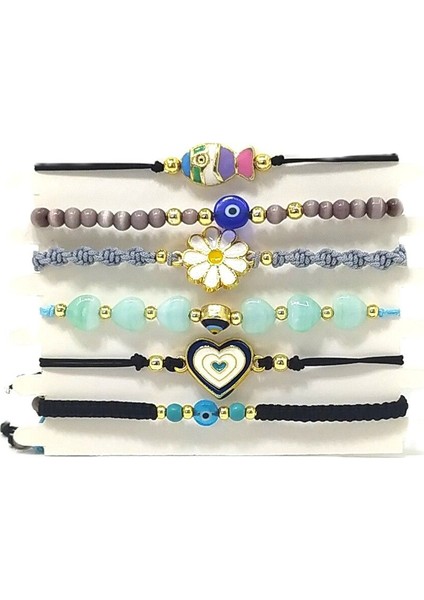 6’şarlı Ayarlanabilir Ipli Unisex Bijuteri Bileklik Seti
