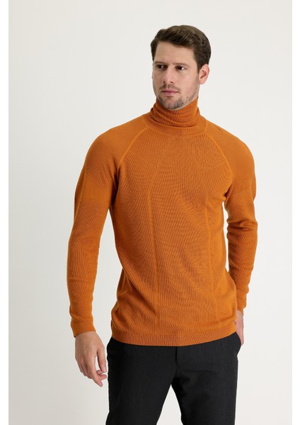 Balıkçı Yaka Slim Fit Dar Kesim Desenli Pamuklu Triko Kazak
