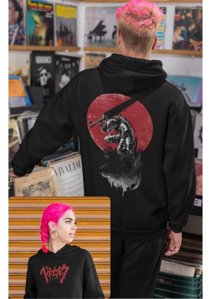 Berserk Guts Sırt Baskılı Kapüşonlu Sweatshirt, Unisex Oversize Anime Baskılı Hoodie