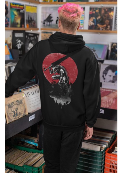 Berserk Guts Sırt Baskılı Kapüşonlu Sweatshirt, Unisex Oversize Anime Baskılı Hoodie