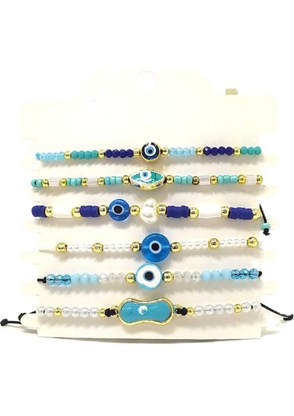 6’şarlı Ayarlanabilir Ipli Unisex Bijuteri Bileklik Seti