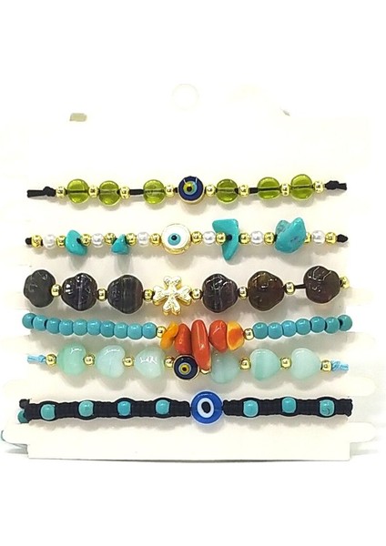 6’şarlı Ayarlanabilir Ipli Unisex Bijuteri Bileklik Seti