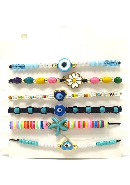 6’şarlı Ayarlanabilir Ipli Unisex Bijuteri Bileklik Seti