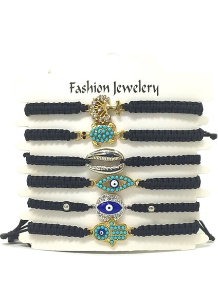 6’şarlı Ayarlanabilir Ipli Unisex Bijuteri Bileklik Seti