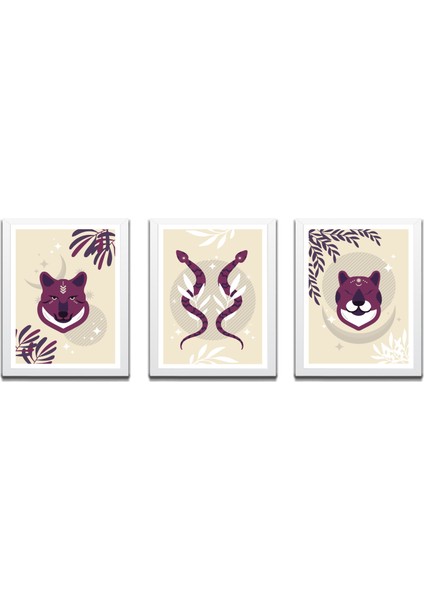 Bohem Tarz Mdf Plastik Çerçeveli 3'lu Dekoratif Tablo 58