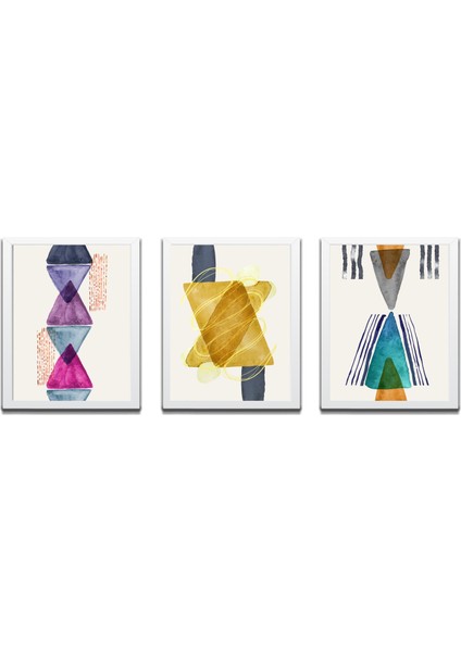 Bohem Tarz Mdf Plastik Çerçeveli 3'lu Dekoratif Tablo 26