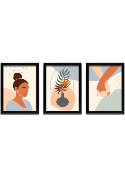 Bohem Tarz Mdf Plastik Çerçeveli 3'lu Dekoratif Tablo 09
