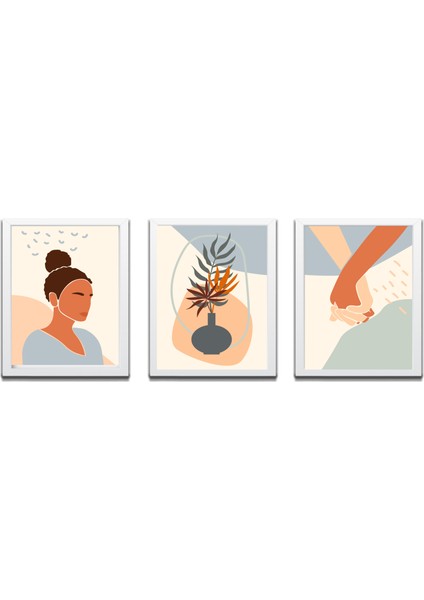 Bohem Tarz Mdf Plastik Çerçeveli 3'lu Dekoratif Tablo 09 fiyatları