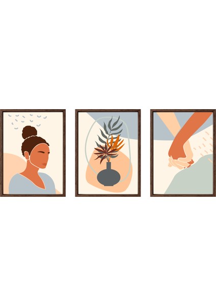 Bohem Tarz Mdf Plastik Çerçeveli 3'lu Dekoratif Tablo 09 modelleri