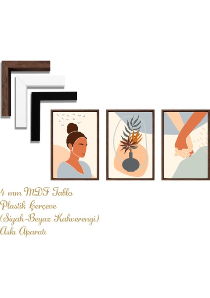 Bohem Tarz Mdf Plastik Çerçeveli 3'lu Dekoratif Tablo 09 fırsatları