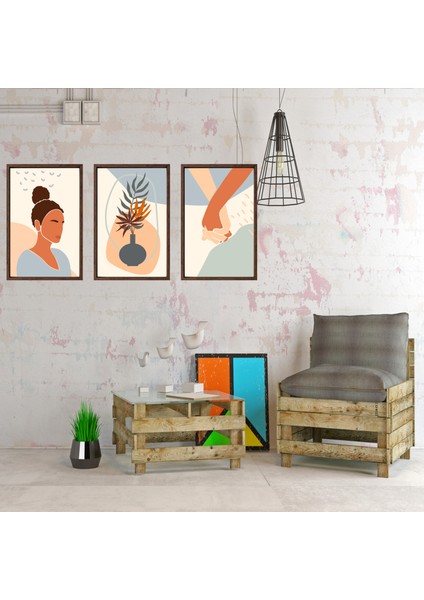 Bohem Tarz Mdf Plastik Çerçeveli 3'lu Dekoratif Tablo 09 indirimleri