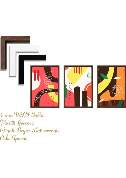 Bohem Tarz Mdf Plastik Çerçeveli 3'lu Dekoratif Tablo 03
