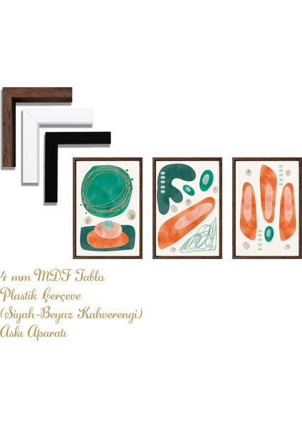 Bohem Tarz Mdf Plastik Çerçeveli 3'lu Dekoratif Tablo 126 fırsatları