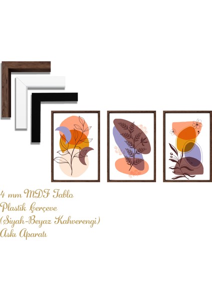 Bohem Tarz Mdf Plastik Çerçeveli 3'lu Dekoratif Tablo 103