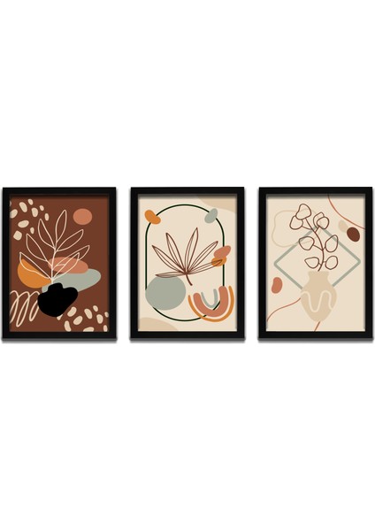 Bohem Tarz Mdf Plastik Çerçeveli 3'lu Dekoratif Tablo 120