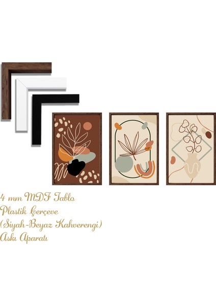 Bohem Tarz Mdf Plastik Çerçeveli 3'lu Dekoratif Tablo 120