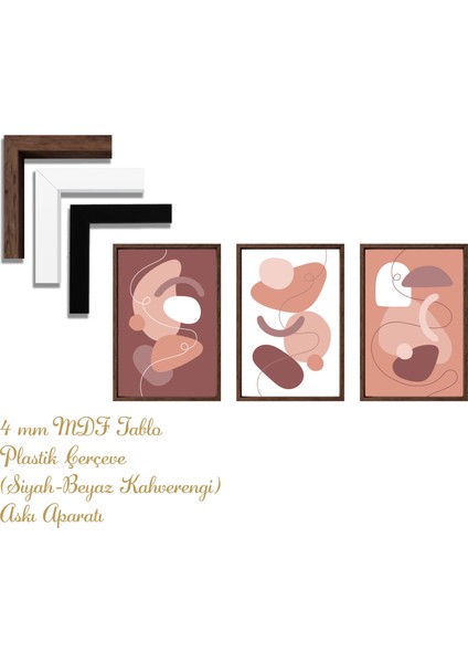 Bohem Tarz Mdf Plastik Çerçeveli 3'lu Dekoratif Tablo 113