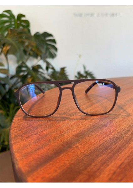 Buena Kahverengi Mat Çift Köprülü Mavi Işık Korumalı Gözlük