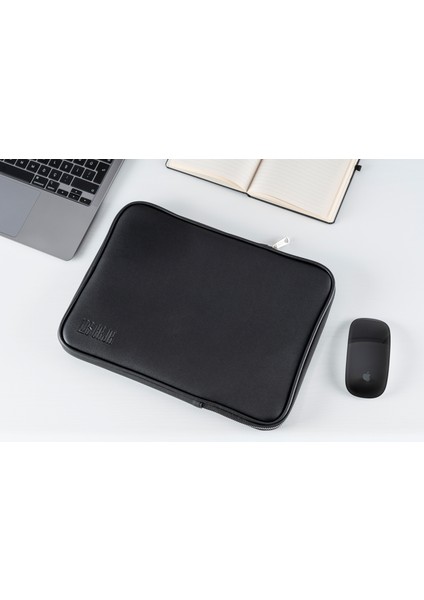 13” - 14" İnç Su Geçirmez, Vegan Deri Ve Fermuar Özellikli Macbook & Tablet & Laptop Çantası (Siyah)