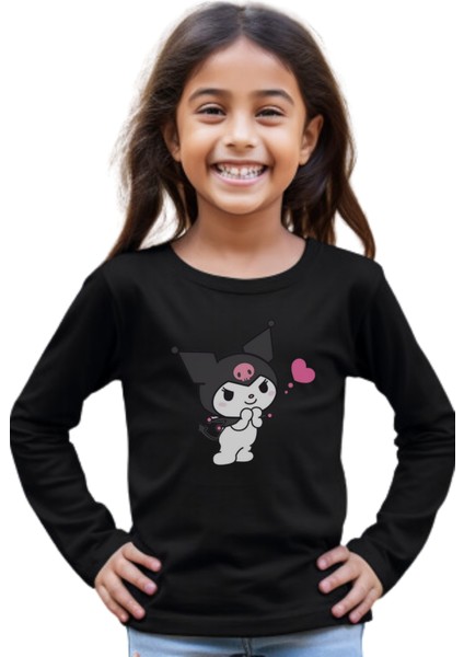 Kuromi Uzun Kol Çocuk Tişört Siyah