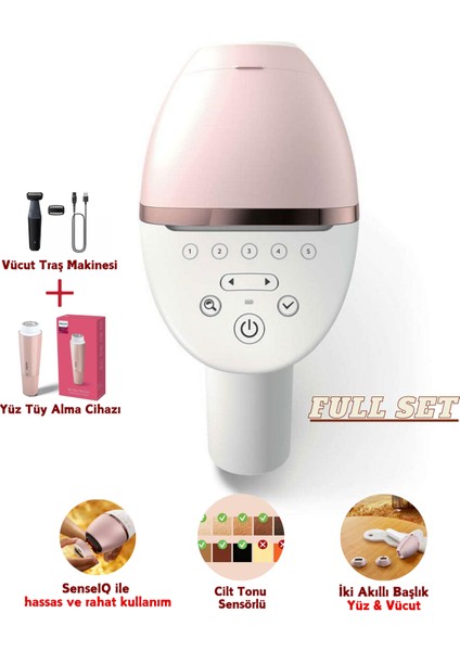 Yüz, Vücüt ve Hassas Bölge Bakım & Akıllı Kablosuz Lazer Epilasyon Cihazı, Traş Makinesi, Yüz Temizleme Cihazı Full Set, Onerous Lambader Hediyeli
