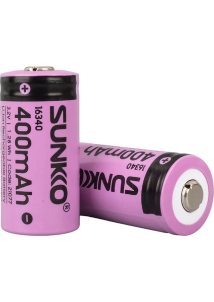 Sunkko Ifr 3.2 Volt 400 Mah 16340 Şarj Edilebilir Pil (Tekli) (4172)