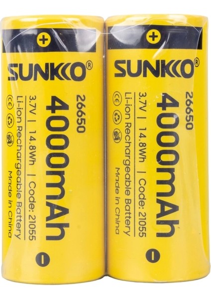 Sunkko 3.7 Volt 4000 Mah 26650 Şarj Edilebilir Pil (Tekli) (4172)