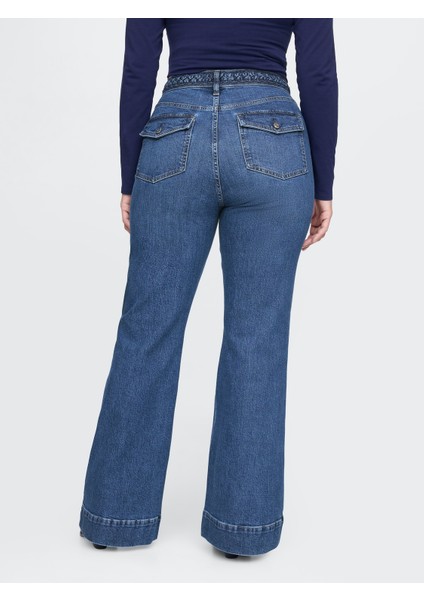 Kadın Mavi High Rise Braided '70S Flare Jean Pantolon fırsatları
