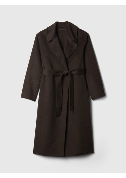 Kadın Kahverengi Yün Karışımlı Kemer Detaylı Kaban fiyatları