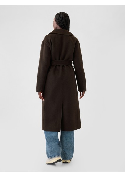 Kadın Kahverengi Yün Karışımlı Kemer Detaylı Kaban indirimleri
