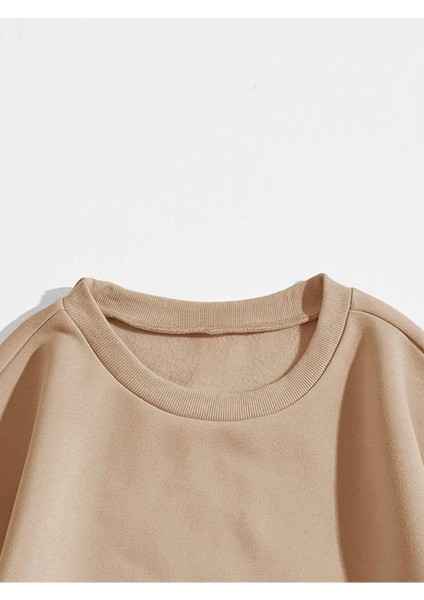 Kadın Oversize Bej Wild And Free Kelebek Baskılı 3iplik Sweatshirt modelleri