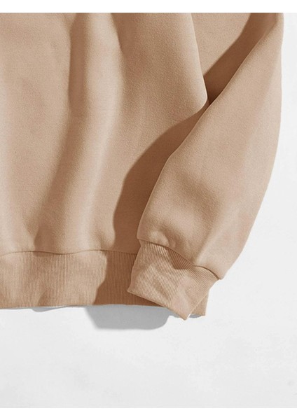 Kadın Oversize Bej Wild And Free Kelebek Baskılı 3iplik Sweatshirt fırsatları