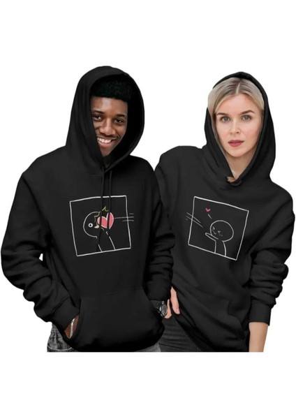 Sevgili Kombini Tasarım Baskılı Kapüşonlu Kanguru Cep Ünisex Oversize Sweatshirt