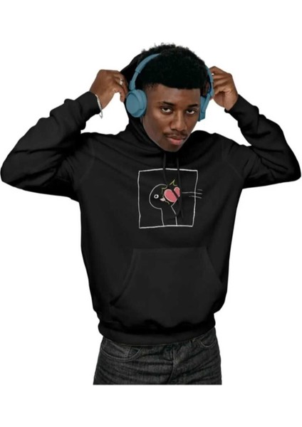 Sevgili Kombini Tasarım Baskılı Kapüşonlu Kanguru Cep Ünisex Oversize Sweatshirt