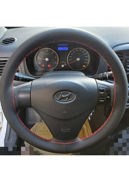 Dikişli Direksiyon Kılıfı Siyah Damarlı Deri Kırmızı Dikişli Hyundai Accent Era Için
