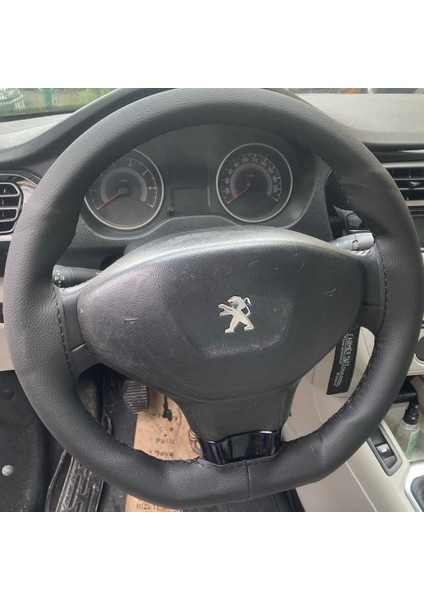 Dikişli Direksiyon Kılıfı Damarlı Siyah Deri Siyah Dikişli Peugeot 301 Için