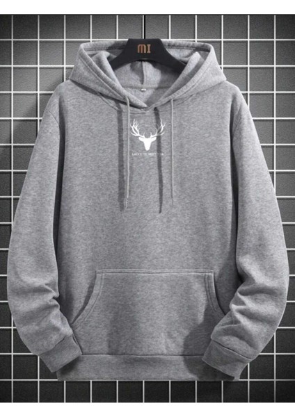 Meet You Baskılı Erkek Kapüşonlu Kanguru Cep Ünisex Oversize Sweatshirt
